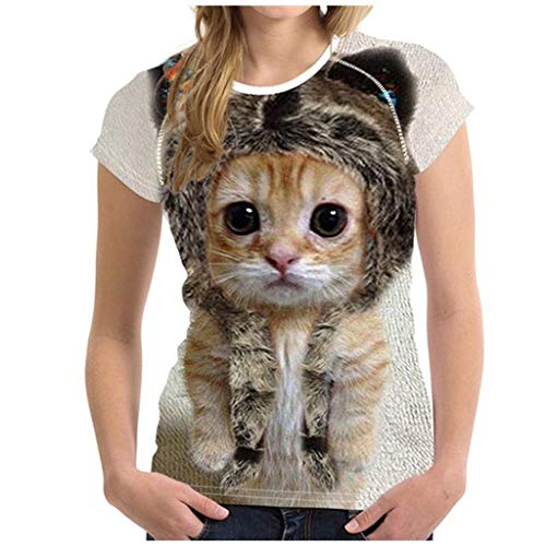 Cat Print O-Cou Womens 3D Short Summer Sleeve T-Shirt Camisetas Casual Moda T Plus Size Tops Plastron Encaje, blanco, 4X-Large