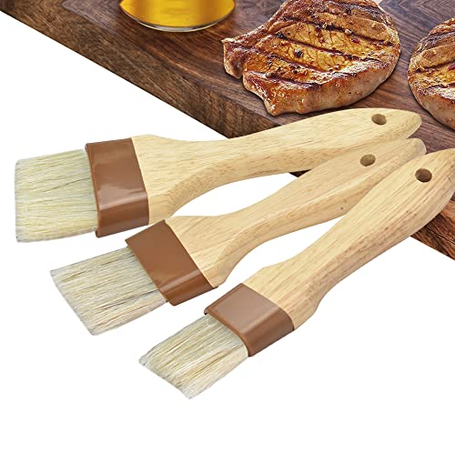 OTTYMO 3 Pcs Brocha de Cocina Pincel para Cocina, Repostería Y Barbacoa Pinceles de Repostería Brocha para Pan Brocha Comida con Mango de Madera para Untar Aceite Huevo Tres Ancho: 4.5cm 3.5cm 3cm