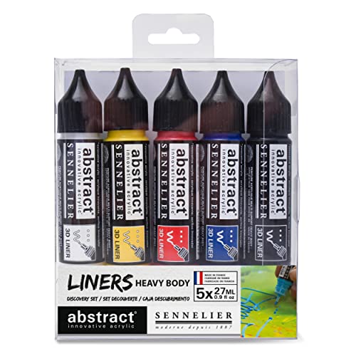 Sennelier Abstract Acrylic Discovery Liner Set, Includes 5-27ml 3D Liners, Primary Colors (10-121350-00)