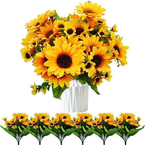 ROLLWAY 52 Flores de Girasoles Artificiales con Tallos, Girasoles Artificiales Decoracion, Sunflowers Artificial Flowers Flor Falsa Jarrones Decoracion Oficina en casa(4 Ramos)