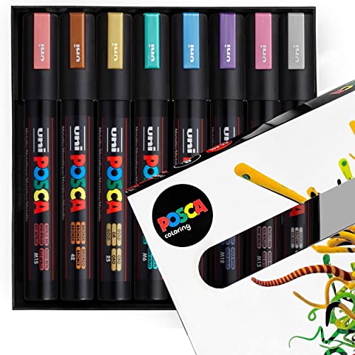 Posca para Colorear - PC-5M Metálico Conjunto de 8 - en Caja de Regalo