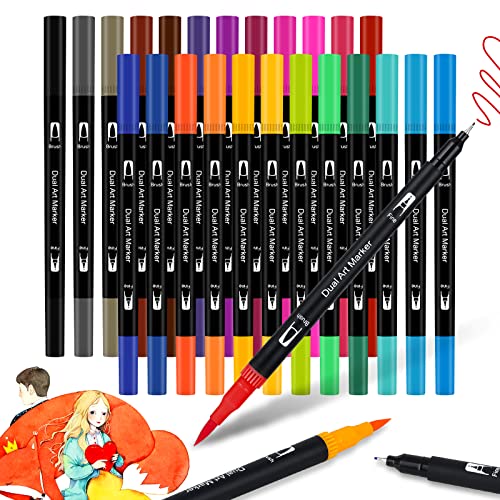 JYUYNY Rotuladores lettering 24 colores rotuladores punta fina, rotuladores doble punta brush pen para acuarelas dibujos y coloreado