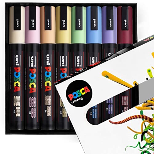 Posca para Colorear - PC-5M Colores Pastel Conjunto de 8 - en Caja de Regalo