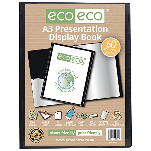 eco-eco eco021 A3 60 Pocket/120 View 1 x Single 50% Reciclada 60 Bolsillo de Color Negro Presentación Libro de Exhibición