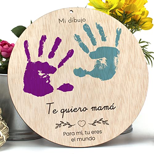 CONTRAXT Marco huella bebe dia madre madera. Recuerdo primer cuadro mano bebe recién nacido original Regalo cumpleaños futura mama Postal feliz navidad nueva madre Mejor mami mundo te quiero (Mama)