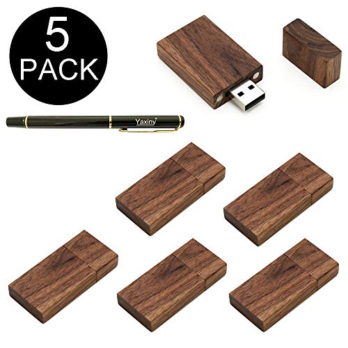 Yaxiny Paquete de 5 unidades rectangulares de madera de nogal 2.0/3.0 USB Flash Drive Memory Stick con madera (2.0/2GB)