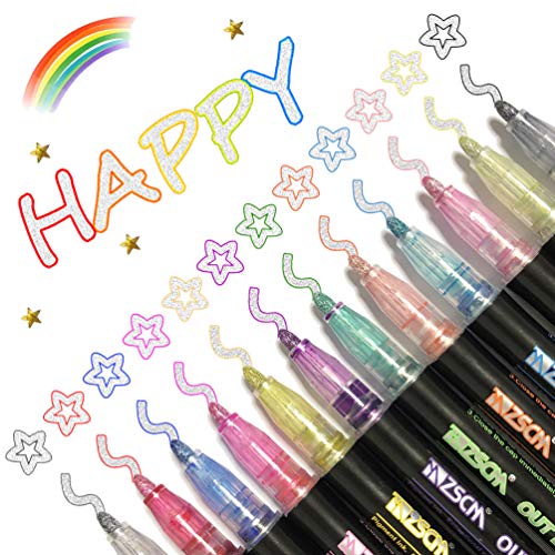 Bolígrafos de Contorno 12 Colores Bolígrafos de Contorno de Doble Línea, Rotuladores Purpurina Boligrafps Doble Linea para Álbumes de Recortes, Tarjetas de Felicitación, Dibujos, Pósters