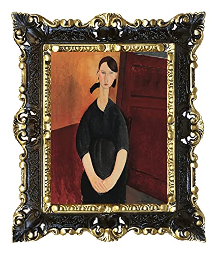 LIGUORO SHOP Impresión en Papel Lienzado Modigliani Pintado Retrato Paulette con Marco de Estilo Barroco 45X37cm (Negro/Oro)