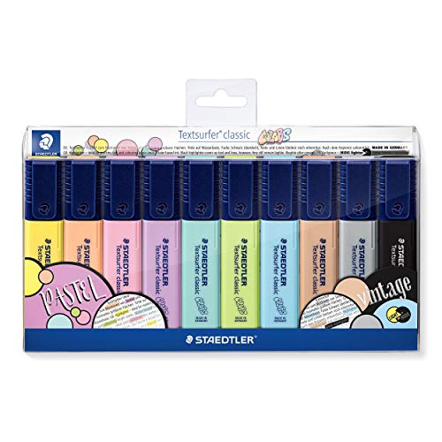 Staedtler 364 CWP10. Rotuladores fluorescentes Textsurfer Classic Pastel y Vintage. Estuche con 10 marcadores de colores variados