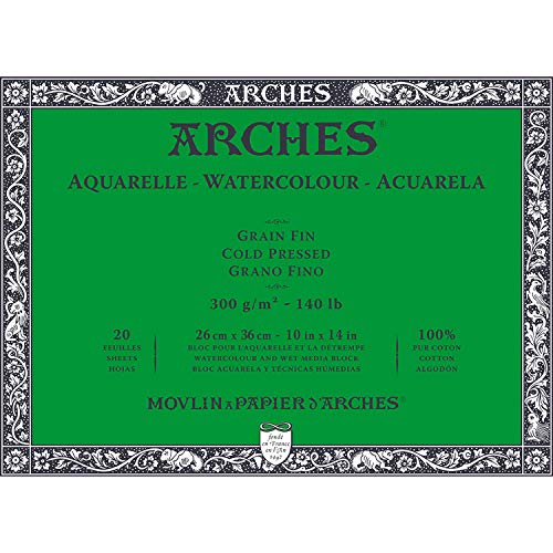 Arches Aquarelle 100% Fino 300g Bloc Encolado 4L 26x36 20 hojas Blanco Natural