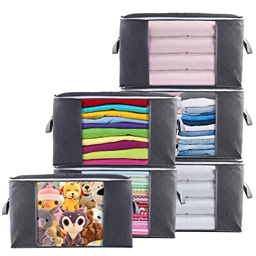 YOCOLE Cajas Almacenaje Ropa 6 Piezas, 90L Grandes Bolsa Almacenamiento Ropa con Cremallera y Mango Reforzado, No-Tejida Plegable Organizador Guardar Ropa para Edredones, Mantas