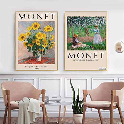 Claude Monet Póster abstracto vintage e impresión de lienzo Pintura Exposición Galería Arte de la pared Imágenes Sala de estar Decoración para el hogar 50x70cmx2Pcs Sin marco