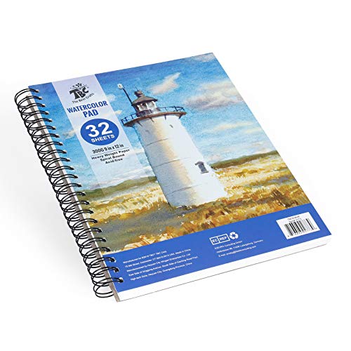 TBC Papel Acuarela Din A4 Cuaderno Acuarelas Bloc 300gr con 64 Páginas (32 Hojas) para Niños Adultos profesional Pintar, Dibujar y Bocetos