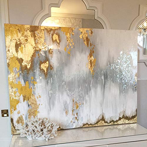 Pintado a mano original abstracto moderno Arte Contemporáneo Pintura oro blanco gris de pared Arte decoración textura arte, 32x48inch(80x120cm)