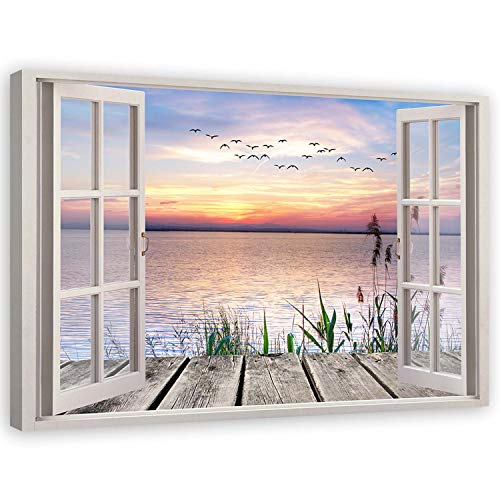 Feeby Cuadro en Lienzo 3D Ventana Paisaje XXL 120x80 cm 1 Pieza Modernos Impresión Artística Calidad Fotografica Imagen Decoración De Pared Salon Dormitorio Oficina Pasillo Azúl