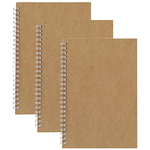 Cuadernos de Cuadrícula en Espiral A5, Pack de 3 Cubierta de Kraft Cuadrícula de 5 mm - Páginas de Cuadrada/Cuadriculado Papel Blanco de 5.3 x 7.5 Pulgadas