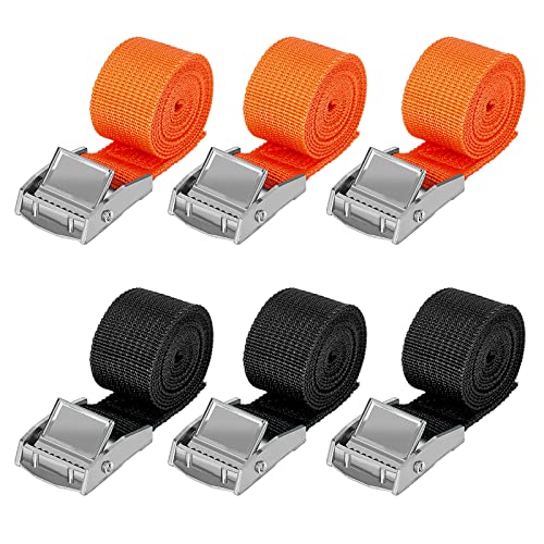 Correa de Amarre, 6PCS Cinchas de Amarre con Hebilla 1m 2,5m 4m, Negro Naranja Ajustable Cinchas de Amarre para Baca Bicicletas, Motocicletas, Paquetes de Equipaje (6PCS 2,5 cm x 1 m)