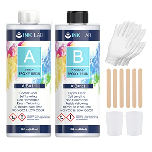 INK LAB Resina Epoxi Ultra Transparente 960ml Cristalina Resina Epoxi con Endurecedor para Fundición y Revestimiento No-Tóxico Kit de Resina Epoxi Relación de 1:1 para Bricolaje Artesanía Madera