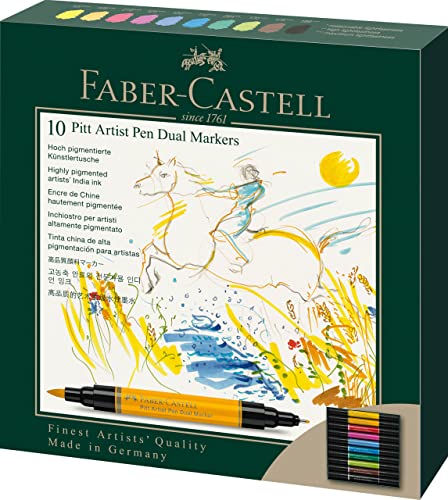 Faber-Castell - 162010 Pack 10 Colores Pitt Artist Pen Dual Marker tinta china.
