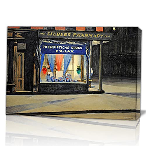 UNEVUE Edward Hopper Póster Pintura En Lienzo Decor De Obras De Arte Para Sala De Estar Dormitorios Pared Lienzos Decorativ《Drug Store》Enmarcado-65x91cm 26x36inch