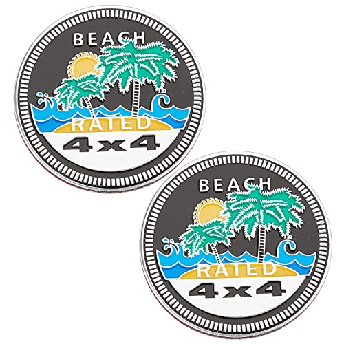 GORGECRAFT 2 Piezas Beach Car Emblem 3D Creative Aluminio Car Stickers 4 X 4 Metal Automotive Badge Flat Round with Word Beach Rated Jeep Badges para Wrangler