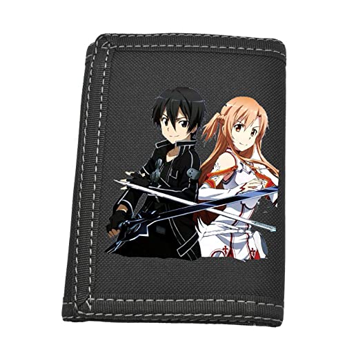 Cartera|BilleteraAnime Sword Art Online Lienzo Corto Negro para Hombres y Mujeres Billetera de Estudiante Monedero Tarjetero