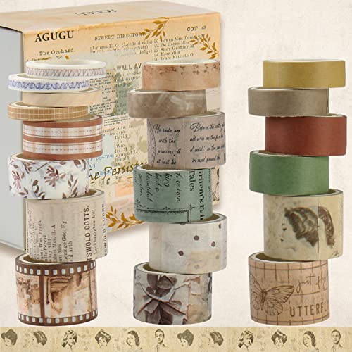 FlyWave Washi Tapes 20 Rollos, Cinta Adhesiva Decorativa Vintage, Washi Tape para Celo Decorativos Álbum de Recortes, Manualidades, Fabricación de Tarjetas, Envoltura de Regalos