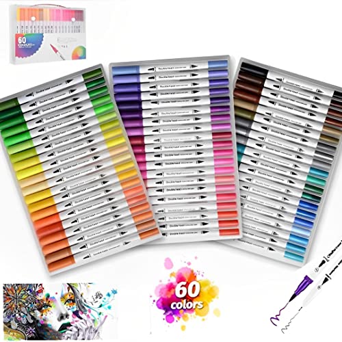 CasBur Estuche Rotuladores Lettering Kit Para Niñas Niños Y Adultos, 60 Rotus Lettering, Rotuladores Punta Pincel, Rotuladores Doble Punta, Rotuladores Acuarelables Brush Pen, Rotuladores Punta Fina