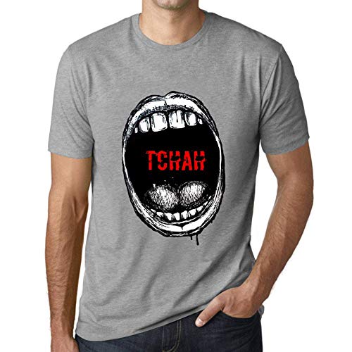 Hombre Camiseta Expresiones Bucales Tchah – Mouth Expressions Tchah – T-Shirt Vintage Manga Corta Regalo Original Cumpleaños Gris Mezcla XS