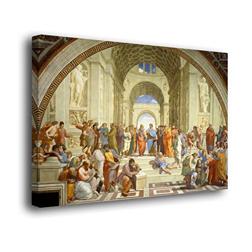 Genérico Cuadro lienzo canvas La Escuela de Atenas Rafael Sanzio – Lienzo envuelto con bastidor 3cm - Alta resolución (100)