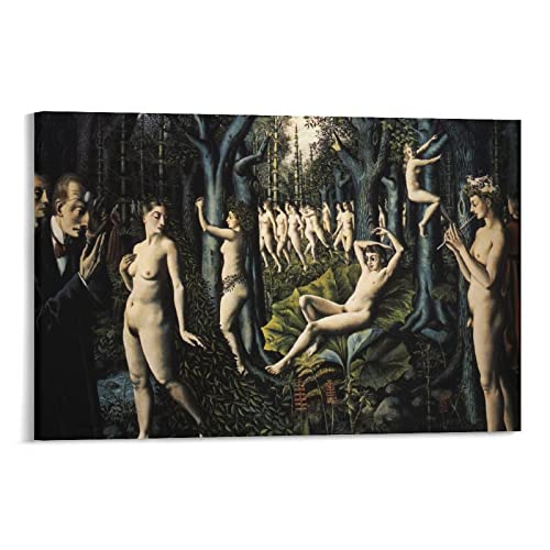 Póster de artista surrealista belga Paul Delvaux The Awakened Forest Obras de arte Tapiz de poliéster Estética para la pared, impresiones artísticas para el hogar, decoración moderna, regalos, 16 x