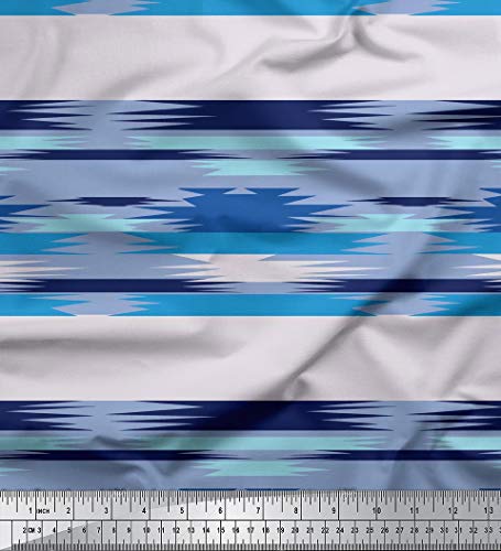 Soimoi 58 Pulgadas De Ancho Rayon Viscosa 115 gsm Tela Ikat Imprimir Craft Material por Metros - Azul Griso¡CEO