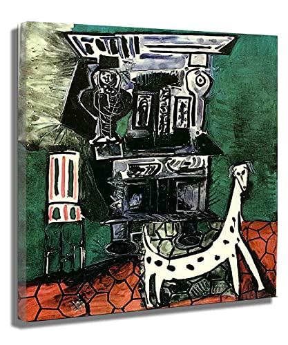 Cuadros de Pared Picasso《Sillón con Perro》Decoración de Sala de Estar pared estilo cubismo Lienzo Decorativo Para Pared Dormitorio Cuadros Listo Para Colgar65x78cm 26