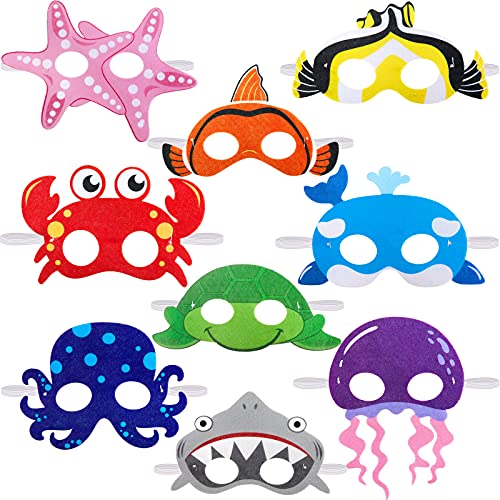 Máscaras de Fieltro de Animales de Océano Máscaras de Animales Marinos para Cumpleaños de Tema de Bajo Mar Suministros para Fiestas de Disfraces de Halloween