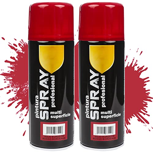 Etrexonline Pintura Spray Multicolor Profesional 400ml Adecuado Metal Madera y Plástico - Color Rojo Burdeos (Paquete de 2)