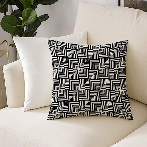 Funda de Cojines de Poliéster Funda de Almohada Cuadrado Suave,Patrón de Op Art geométrico en blanco y negro Efecto de ilusión óptica ,Decoración Moderna para Sofá Silla Habitación Cama Salón 50x50cm