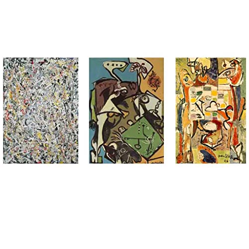 Icolorful Jackson Pollock 3 Piezas Cuadros Modernos Impresión Lienzo Pared Arte Póster de Decoración de Pared Para Sala de Estar Imagen(75x127cm 30