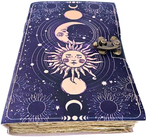 Urban Leather Sun Moon - Cuaderno vintage para hombres y mujeres para escribir artistas, dibujos, álbum de recortes, cuaderno de escritura para él y ella, páginas gruesas sin forro