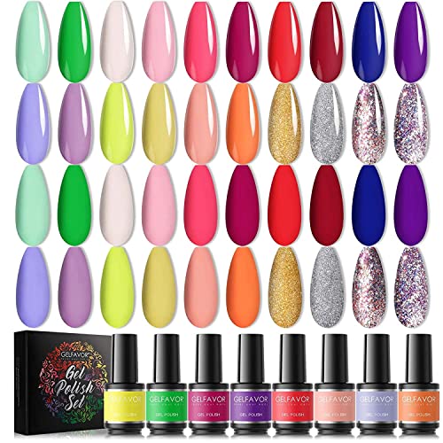 GELFAVOR 24 pcs Esmalte en Gel Semipermanente 7ml 20 Colores Pastel Rojo Brillante Rosa Púrpura Plata Brillo con Capa Base Superior Brillante y Mate UV LED Pintauñas Para Uñas Set de Manicura Regalo