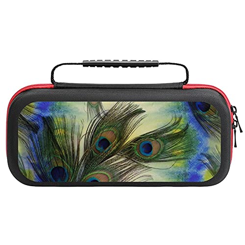 Acuarela plumas de pavo real portátil bolsa de almacenamiento para Nintendo Switch Lite y accesorios de viaje impreso