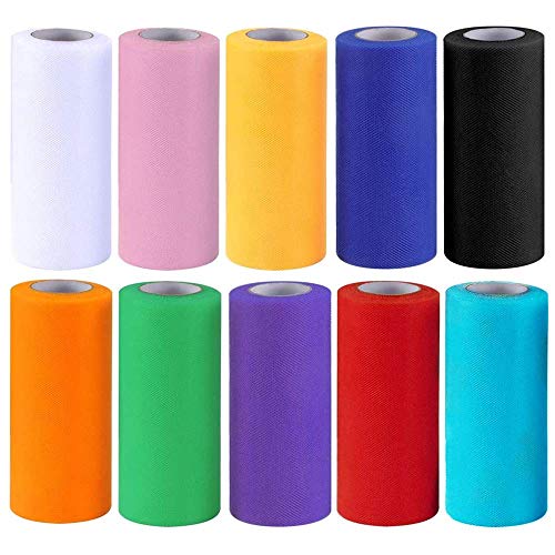 Rollo de Tul 10 rollols de Tul Tela Multicolor 6 Pulgadas 25 Yardas Rollos de Tul para Bodas Fiestas Tela Enrollada de Tul de Bricolaje Decoración Artesanal 10 Colores