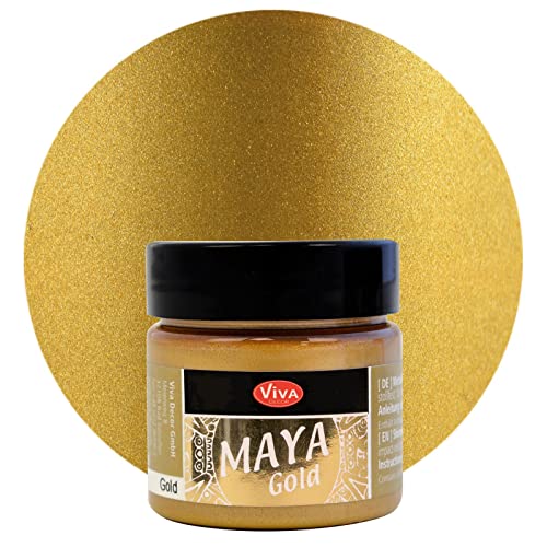 Viva Decor Maya Gold (oro, 45 ml) colores brillantes metálicos para manualidades – Pinturas acrílicas doradas metalizadas para madera, cartón, hormigón, papel, lienzo, etc. – Fabricado en Alemania