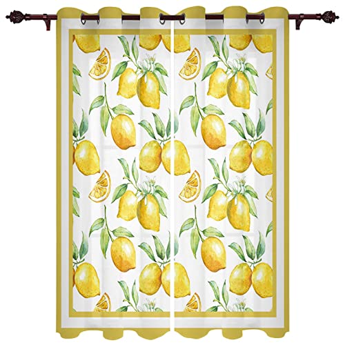 LKCD Cortinas Cocina Largas Amarillo Fruta Limón Dibujos Animados 200X160Cm Modernas Cortinas Aislantes Termicas 2 Piezas 3D Patrón Cortinas Infantiles Habitacion Opacas con Ojales