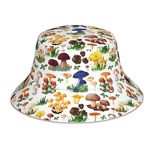 Sombrero de bambú con diseño de hongos de pintura japonesa, sombrero de pescador plegable casual de verano, unisex, para exteriores y fines de viaje, Pintura japonesa con diseño de seta, talla única