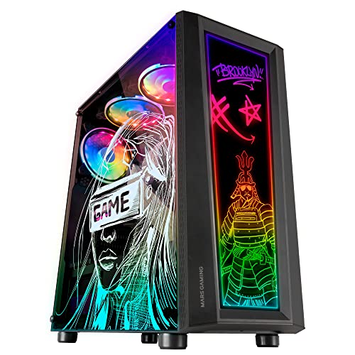 Mars Gaming MC-ART Negro, Caja PC Gaming ATX, Doble Cristal Templado Dibujable, ARGB 12 Modos, Ventilador 12cm