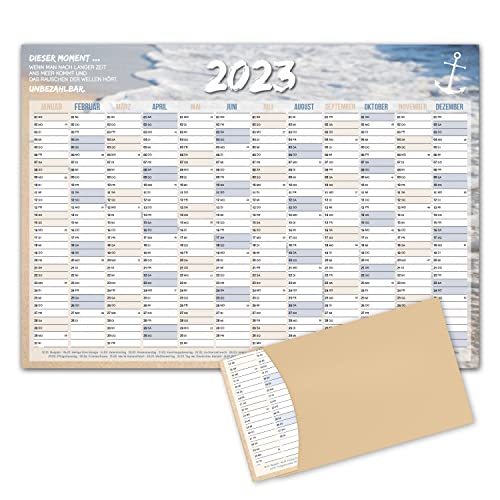 Calendario de pared 2023 – Diseño de vacaciones DIN A2 horizontal, para la oficina o el hogar, de papel reciclado, idea de regalo para amigos, familia, colegas y colegas – tr_142