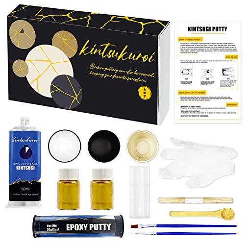 kintsukuroi Kintsugi Kit de reparación Kintsugi Craft Repara tu cerámica significativa con pegamento en polvo dorado y masilla epoxi, kit de inicio de reparación de cerámica Kintsugi, perfecto para