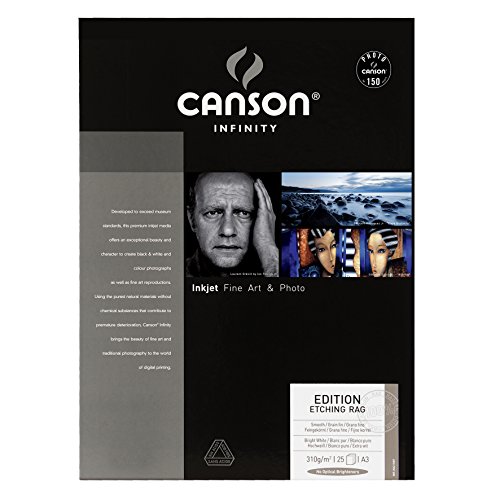 Canson Infinity Edition Etching Rag, Digital Art Reproduction, Suave, 310g, Hoja, A3-29,7x42cm, Blanco puro, 25 Hojas