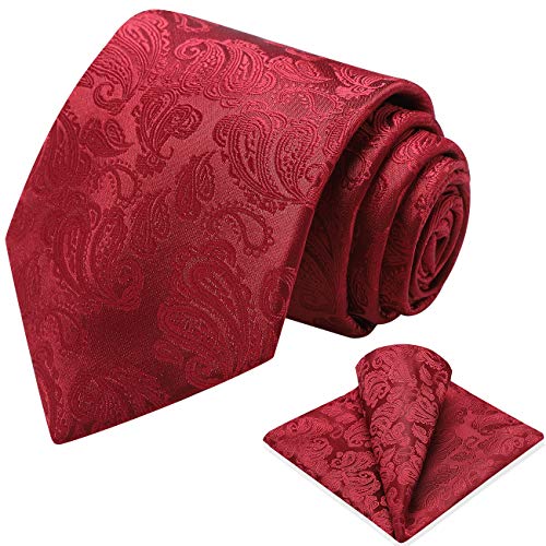Vinlari Corbata Hombre Pañuelo Corbata Boda Conjunto Seda Pañuelo Negocio Paisley Elegante Estilo Casual Corbata Rojo