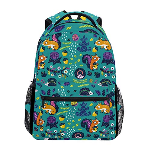 Mochila con diseño de ardillas de dibujos animados, impermeable, mochila para la escuela, bolsa de hombro, mochila para gimnasio, erizo, árbol, caracol, hoja, flor, bolsa de computadora portátil,